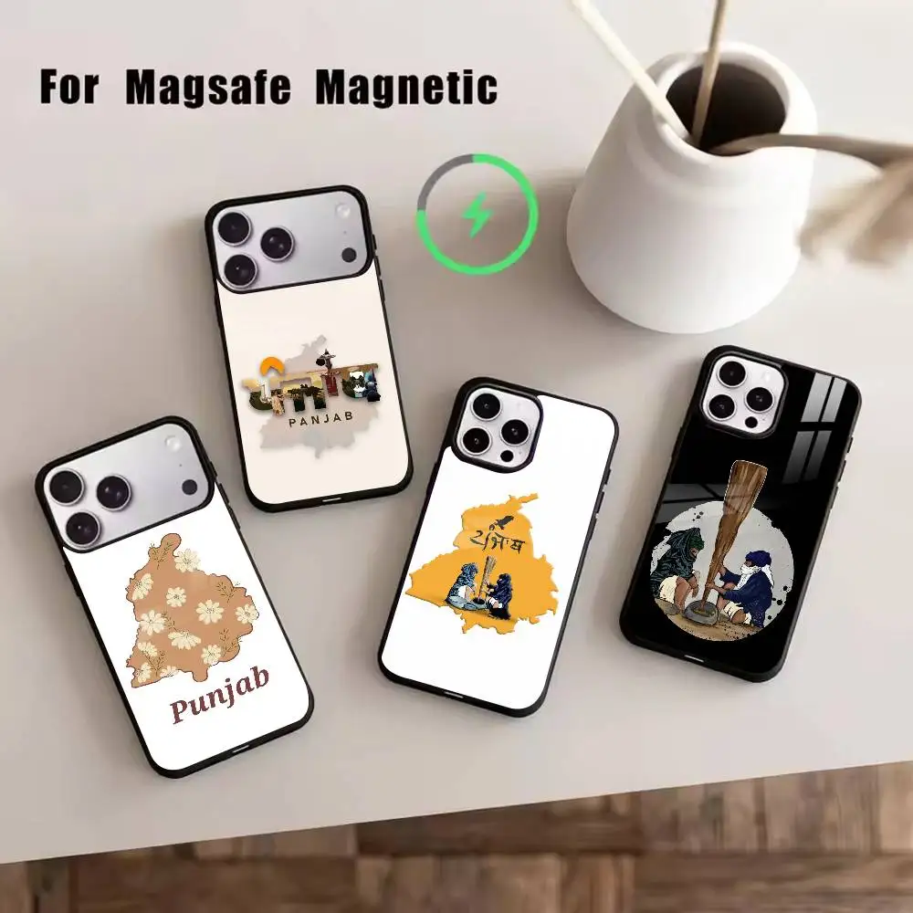 

P-Punjab Map Phone Case For iPhone17,16,15,14,13,12,11 Plus,Pro Magnetic with Magsafe Wireless Charging