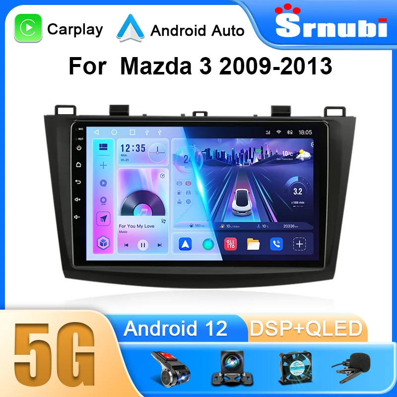 Srnubi 2 Din Android 12 dla Mazda 3 2009-2013 Radio odtwarzacz multimedialny samochodowe nawigacja Stereo Carplay głośniki jednostka główna wideo GPS