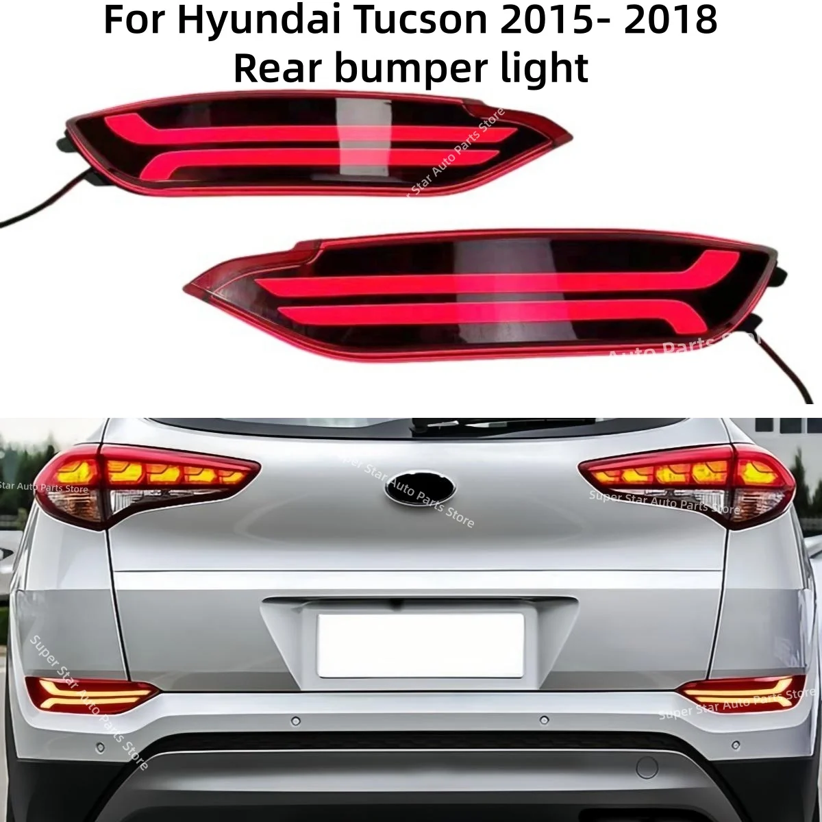 For Hyundai Tucson 2015- 2018 Rear bumper light Three functions Modification Brake light Turn signal Warning light Auto parts