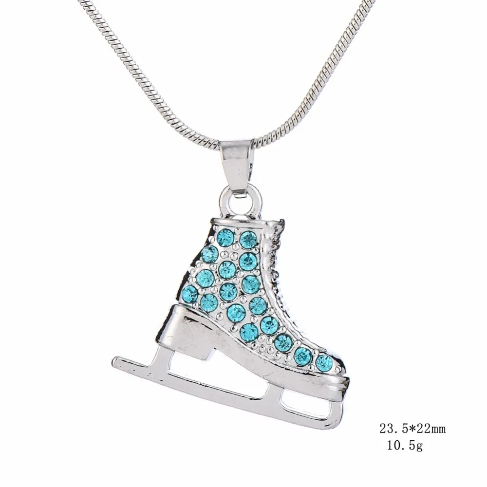 Skyrim 3D Crystal Ice Skate Figure Skating Pendant Skater Necklace Sliver Color Long Necklaces Jewelry for Teens Girl Women Gift