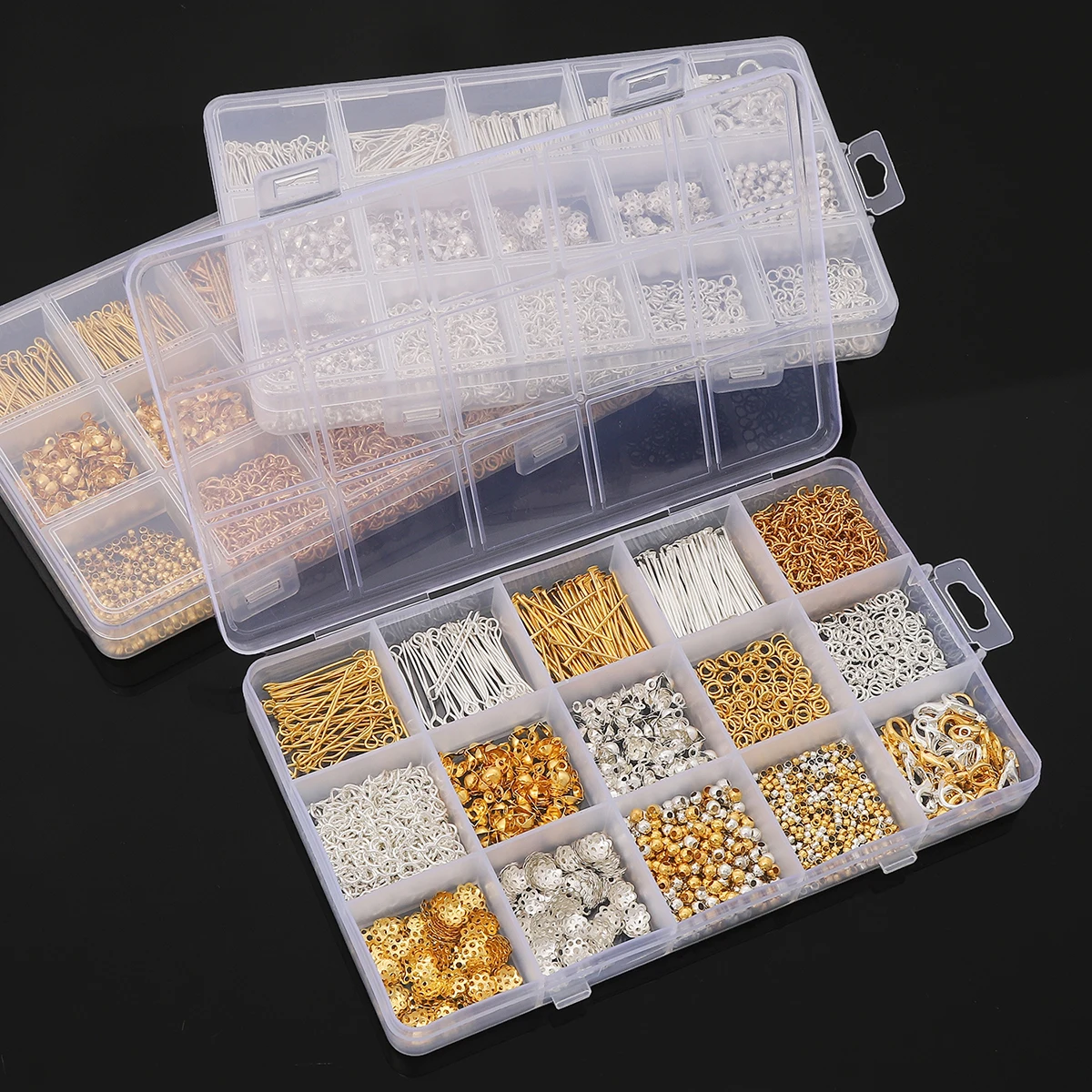 DIY Handmade Jewelry Metal Material Kit - 15 Grid Organizer Box with 1260pcs Accessories (Bracelet, Earrings, Necklace Making)