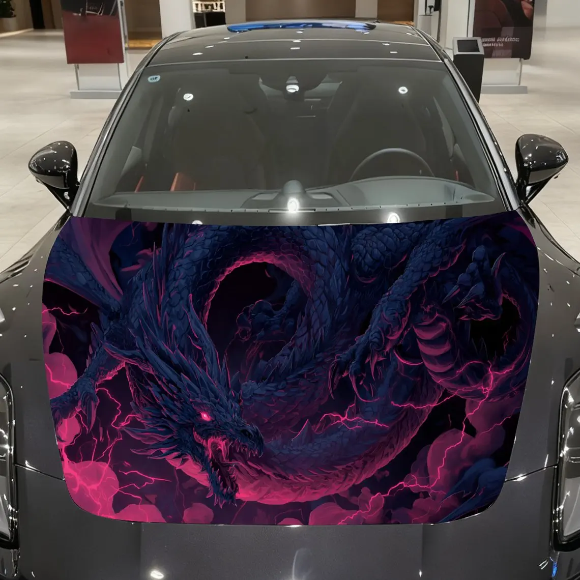 

Crimson Moon Mysterious Dragon Soaring Ambition Car Vinyl Wrap, PVC Material Waterproof Car Hood Sticker, Self-Adhesive Scratch-