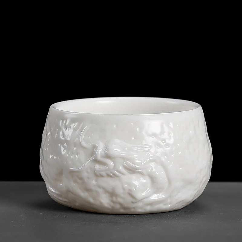 

Цзиндэчжэньская керамическая чашка, китайская чайная церемония, здоровье, чайная посуда Gongfu, Dehua, белая фарфоровая чашка с драконом, набор для кунг-фу