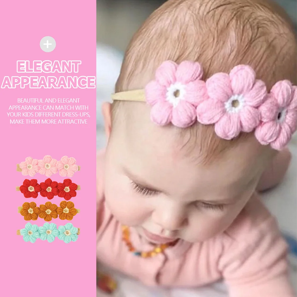 

4Pcs Baby Hair Accessories Floral Hairband Lovely Breathable Hair Bands Newborn Infant Headband Durable Flower Design Girls