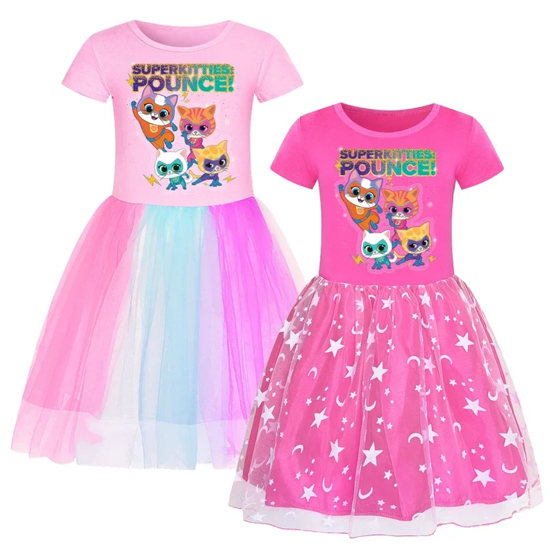 Kids Girls Clothing Baby girl  SuperKitties Dresses Cartoon Children Sport Causal Dress Costume For 3-8 Years Kids Clothes