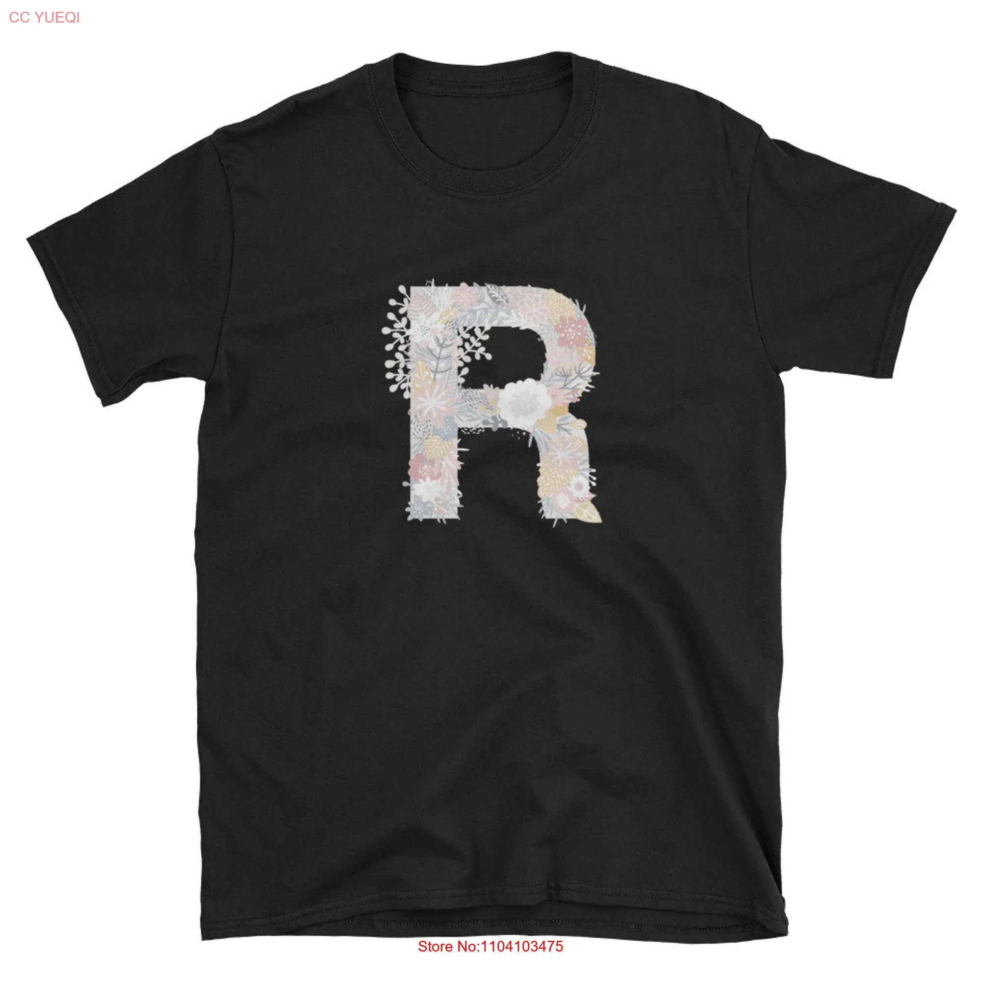 Nature Floral Monogram Letter R T Shirt Adult Clothing Designs Ideas long or short sleeves