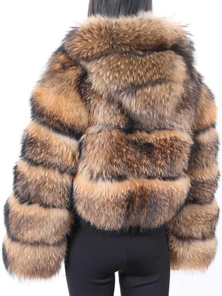 MENINA BONITA 2022 Natural Real Raccoon Fur Jackets Hooded Coat Super Hot Women Winter Fashion Luxury Large Size Female Clothing