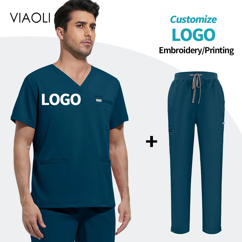 

Новинка: Медицинский костюм с индивидуальным логотипом для женщин и мужчин, комплект из прямых брюк и топа, униформа для больниц, врачей и хирургов