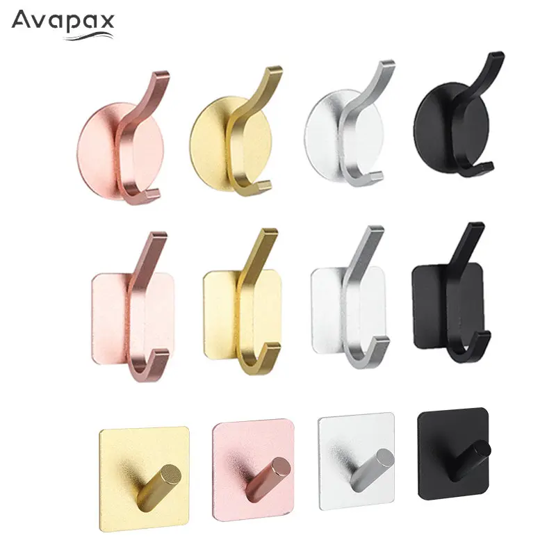  Gold Black Robe Hooks Self Adhesive Wall Hook Bathroom Towel Clothes Handbag Door Key Hanger Hooks Home Storage Hook