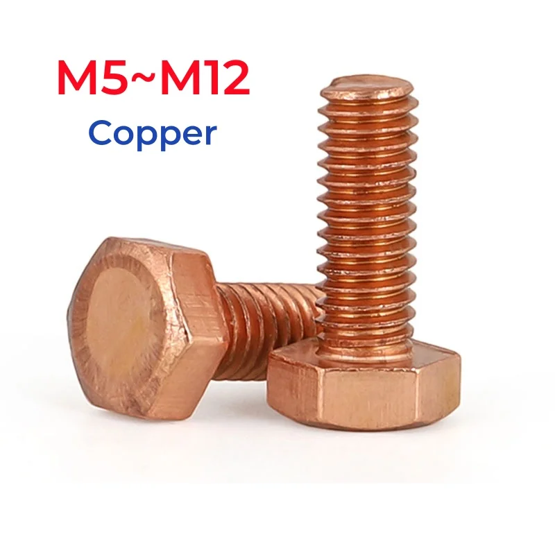 M5 M6 M8 M10 M12 T2 Pure Copper Outer Hexagon Screw Electrolytic Copper Conductivity Bolt
