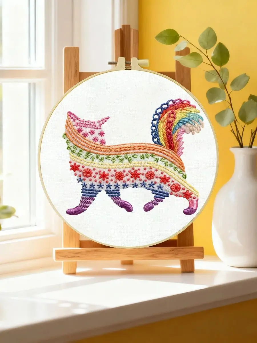 1 Stück 20X20CM/15X15CM 7,87/6,3 Zoll Katzen-Stickerei-Starter-Kit DIY-Kit DIY-Stickerei-Set Handarbeiten Nadelkunst Heimdekoration – Detail 6