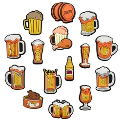 1-15Pcs Cartoon Beer Fried Chicken Shoe Charms per Croc accessori Pins Slides sandali decorazione per scarpe fibbia Fit Friends Gifts