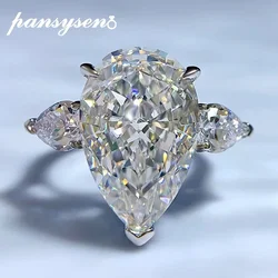 PANSYSEN Sparkling Solid 925 Sterling Silver 5CT Pear Cut High Carbon Diamond Finger Wedding Party Ring Fine Jewelry Wholesale