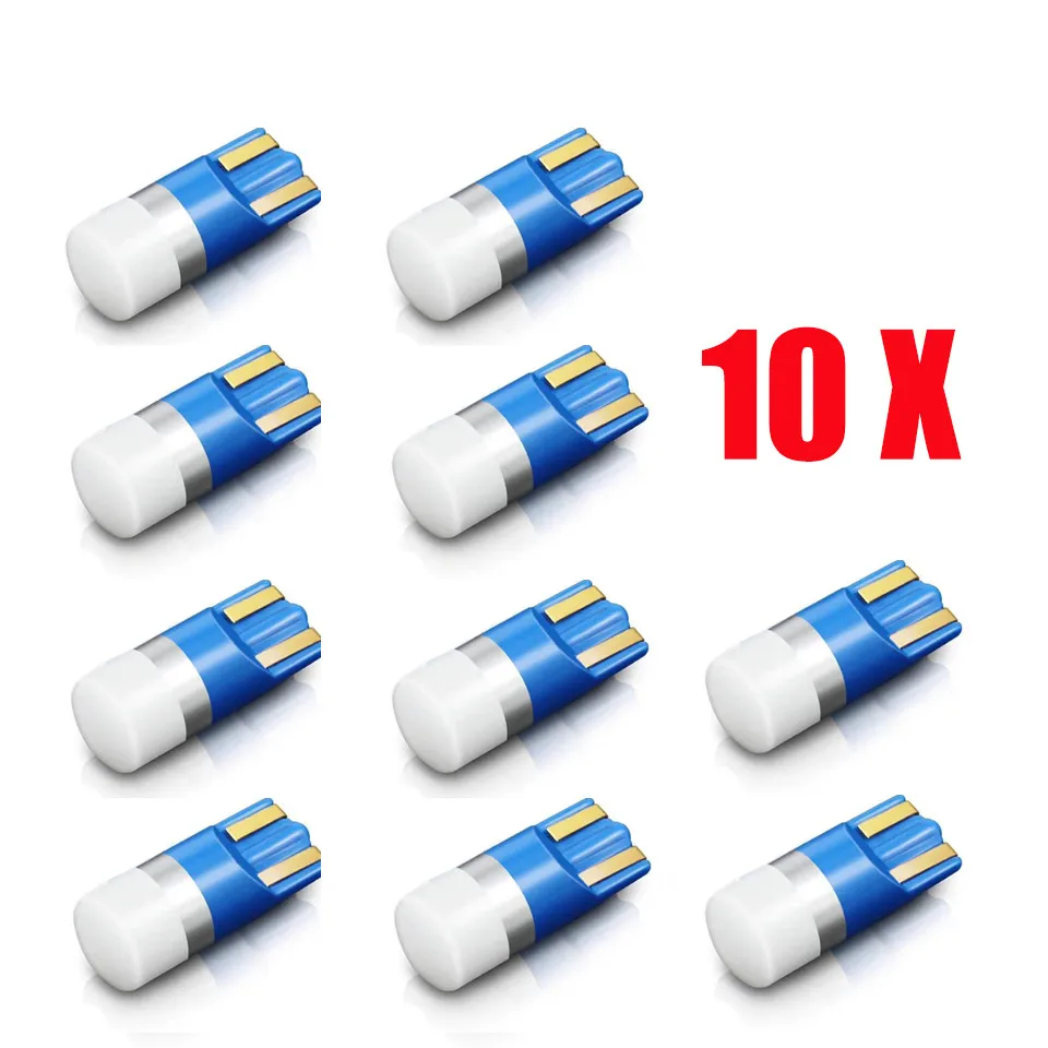 10x Diffuser Covered T10 W5W LED Car Light Auto Clearance Reading Lamp Vehicle Dome Door Bulb Accessories Pure White 6000K 12V