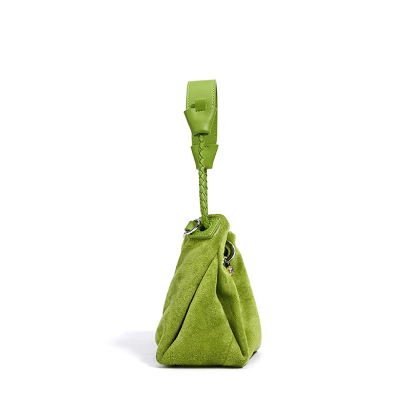 Designer-Umhängetasche aus Rindsleder und Wildleder, Glückshandtasche aus echtem Leder mit Kordelzug, lässige Cloud-Plissee-Umhängetasche für Damen – Detail 4