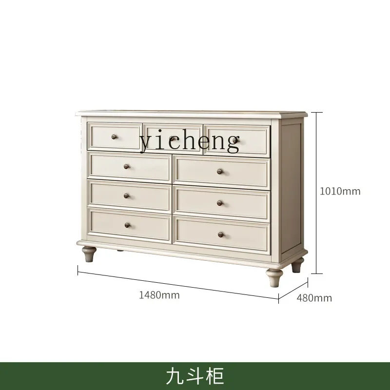 ZK Cream Wind All Solid Wood Nine Bucket Cabinet Log Bedroom Storage Storage Cabinet Seven Bucket Wall Side Cabinet