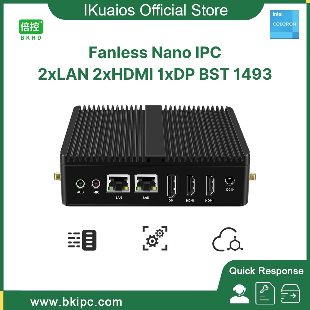 Ikuaios-nano ipc Celeron j6426、2x1gbps、2xrs232、互換性のあるWindows、Ubuntu、Red Hat、iot産業用制御機ビジョン、1493-12、互換性があります