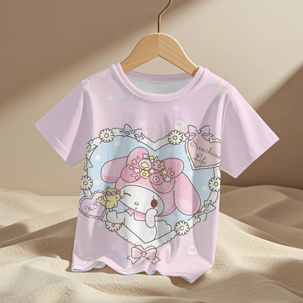 

Лето 2025 г., модная футболка My Melody Hello Kitty с 3D принтом мультфильмов, модная футболка для мальчиков и девочек, футболка с рисунком аниме Kuromi, повседневный топ