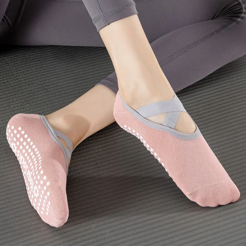 Breathable Towel Bottom Yoga Socks Women Silicone Non-Slip Bandage Pilates Sock Ladies Ballet Dance Fitness Workout Cotton Socks