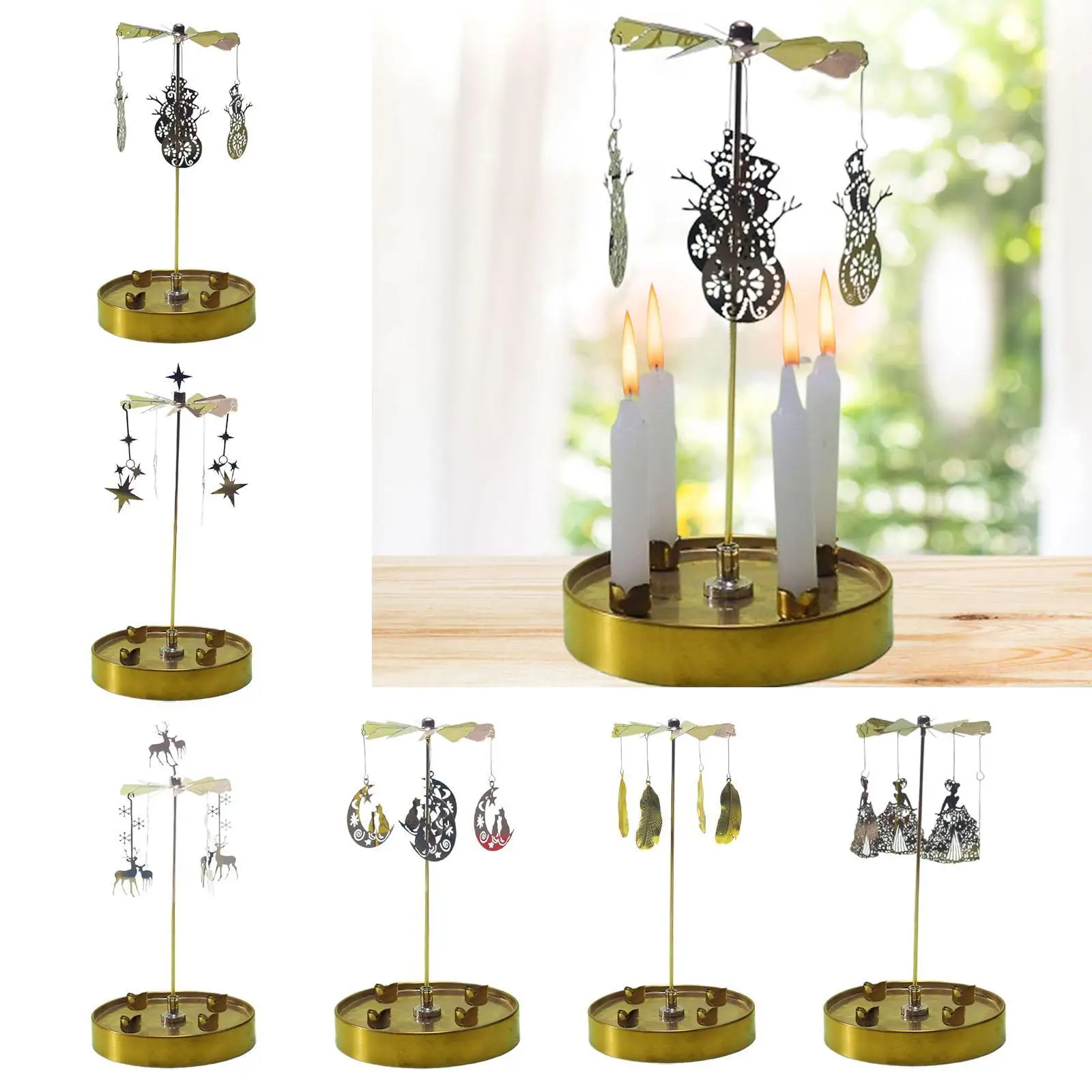 Spinning Candle Holder Table Centerpiece Rotating Metal Tea Light Candle Holder for Christmas Dining Desk Gathering Living Room