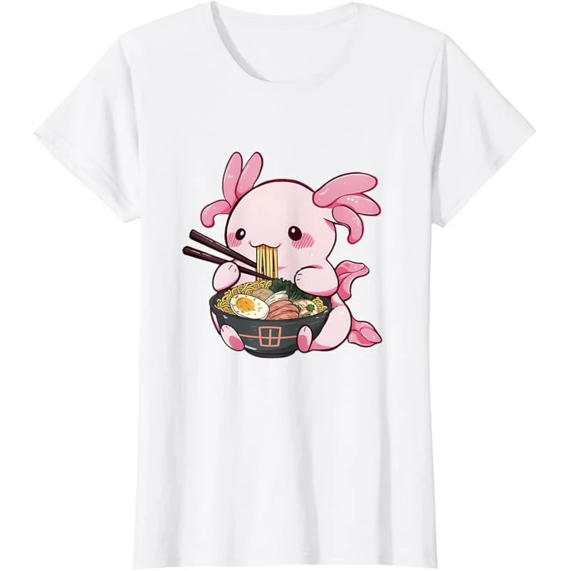 Japanese Kawaii Axolotl Eating Ramen Anime Noodles Lover T-Shirt