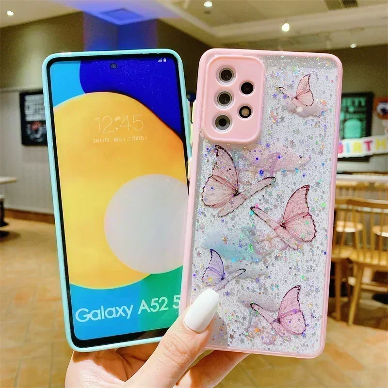 Glitter Sequin Butterfly Case For Samsung Galaxy S24 S23 S22 S21 S20 Plus Ultra FE A14 A54 A34 A73 A53 A33 A13 A72 5G Soft Cover