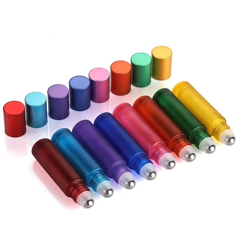 5Pcs 5ml 10ml Portable Frosted Glass Essential Oils Roller Bottles Refillable Roll on Vials With Opener Funnels For Aromatherapy