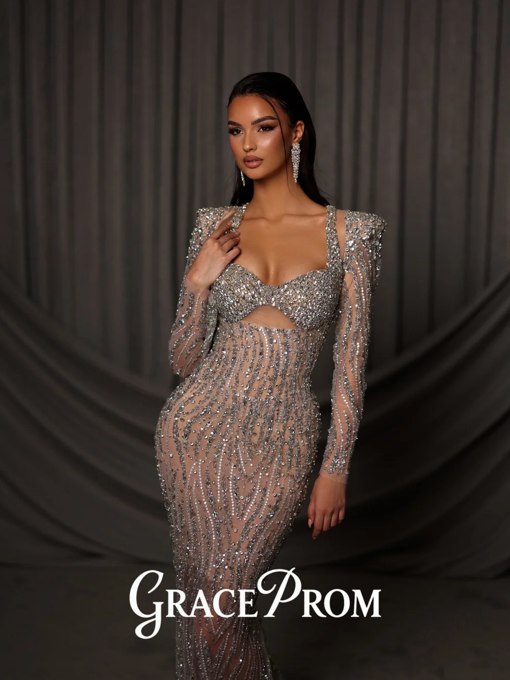 

GraceProm Stunning Square-Neck Evening Dress 2026 Beaded Carpet Gown Refined A-Line Floor-Length Party Gown فساتين سهر