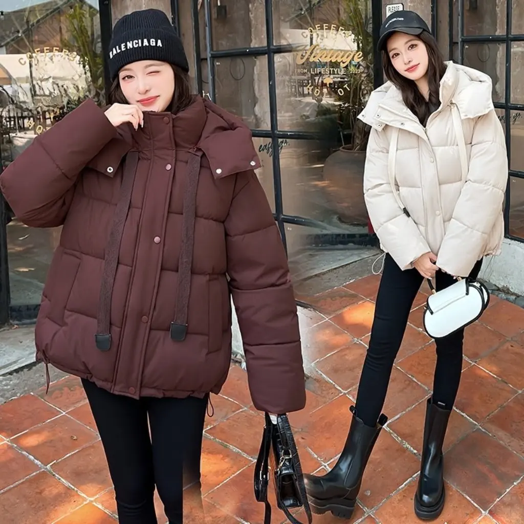 

Women's Yellow Cotton Jacket European American Style Short Hooded Thickened Winter New Cangzhou Bread Jacket