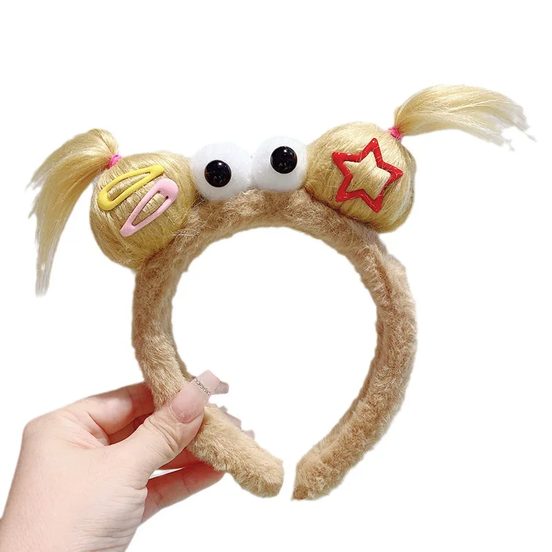 2024 New Funny Plush Ugly Doll HairBand Female Winter Cute Cartoon Face Wash Hairband Hair Hoop Korean Girl Hair Grotto Headband