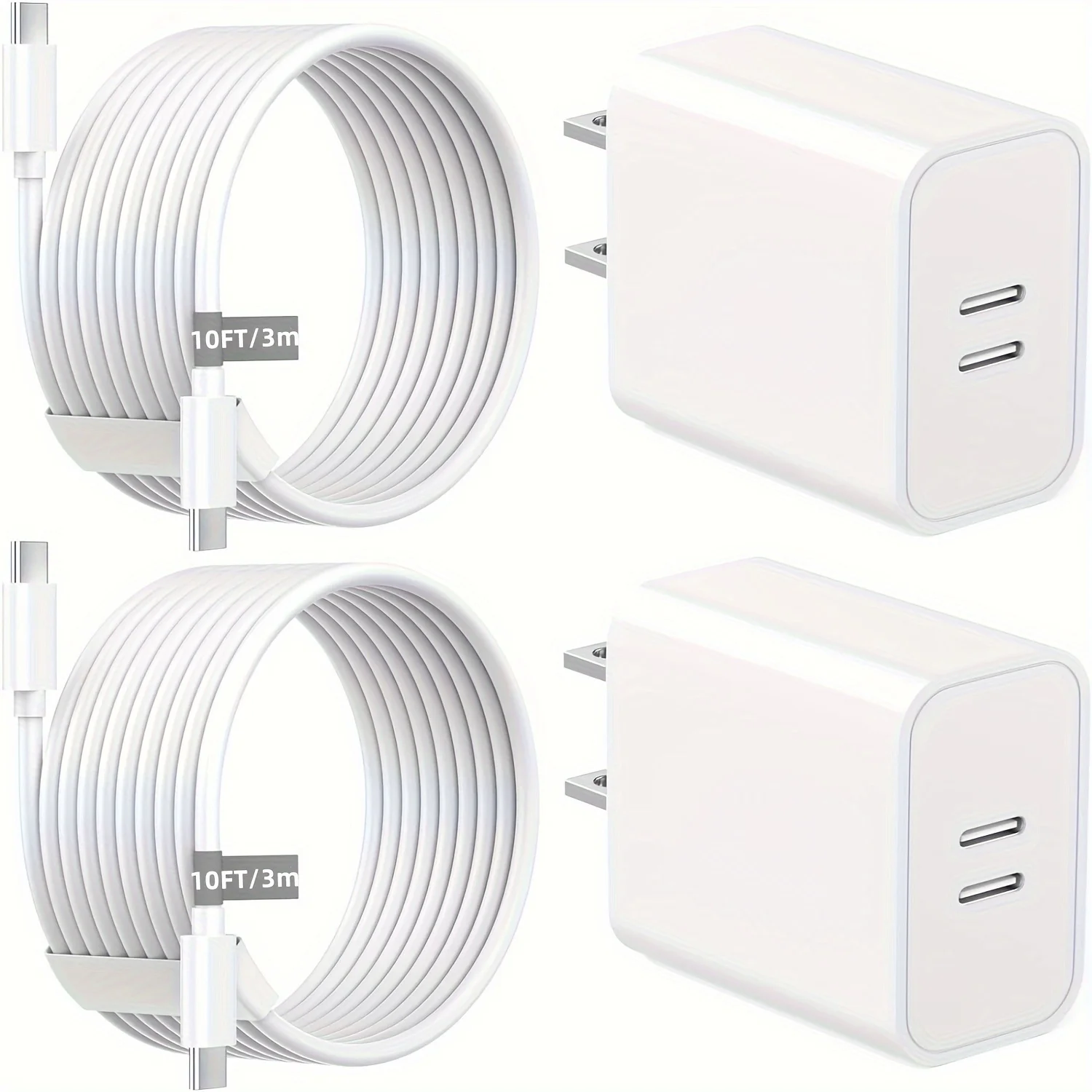 2 Pack 40W Dual Ports USB C Wall Charger Fast Charging For IPhone 15 Pro Max 15 Plus, IPad Pro Air Mini With 2X 10FT USB-C Cable