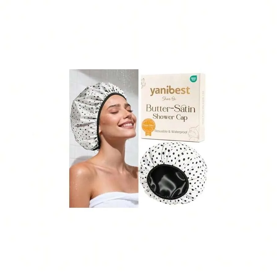 

Yanibest Shower Cap For Women - Hair Satin Bonnet Shower Cap For Women Waterproof Extra Large Double Layer Reusable Adjustable