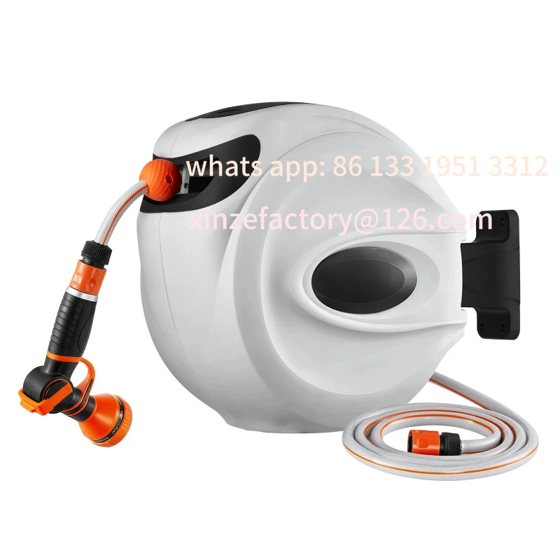 

Customizable Retractable Garden Hose Reel Wall Mounted Hose Reel Heavy Duty Hose Reel with 9 Patterns Nozzle and 180°Sw
