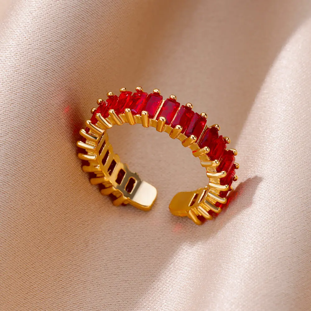 Anillos Gold Farbe Zirkonia Chic Ringe Für Frauen 2025, Punk Elegante Hochzeit Party Ästhetischen Edelstahl Ring Schmuck