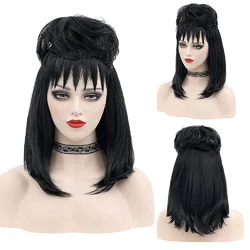 Halloween Christmas Carnival Party Cos Comic Wig Set Diagonal Bang  Ball Head Lydia Cosplay Women's Deetz Wig