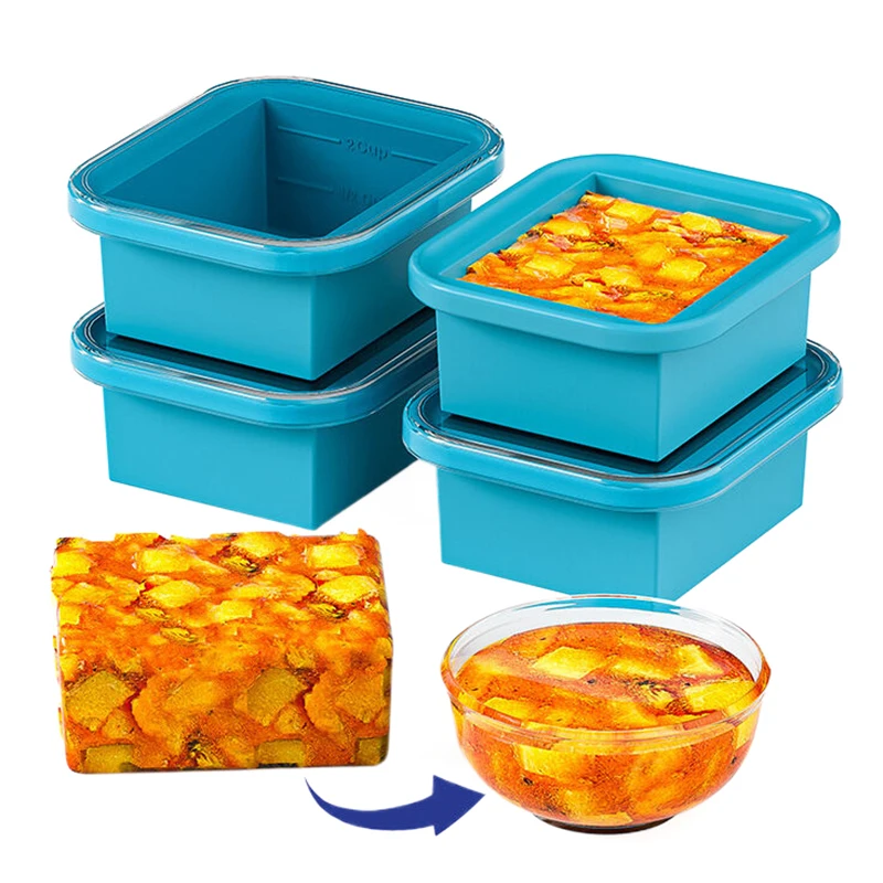 

Силиконовый лоток для замораживания с пластиковой крышкой, контейнер для морозильной камеры, большие формы для льда, легко снимается, штабелируемый для хранения продуктов и приготовления еды