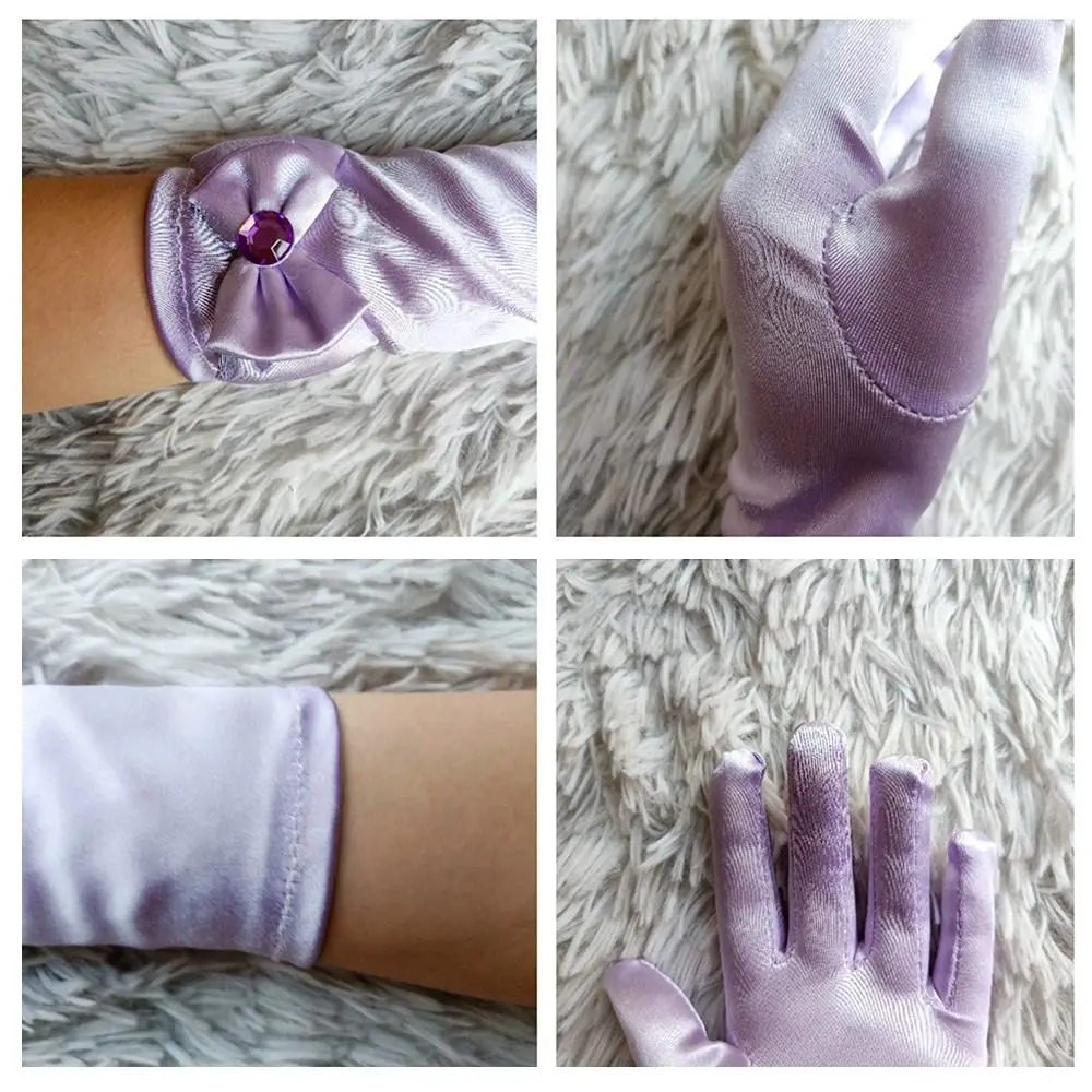 Kinder lange Handschuhe Prinzessin Tanz Performance Bühnen handschuhe Satin Pailletten Bogen Handschuh solide Voll finger Fäustlinge Geburtstags geschenke – Detail 3