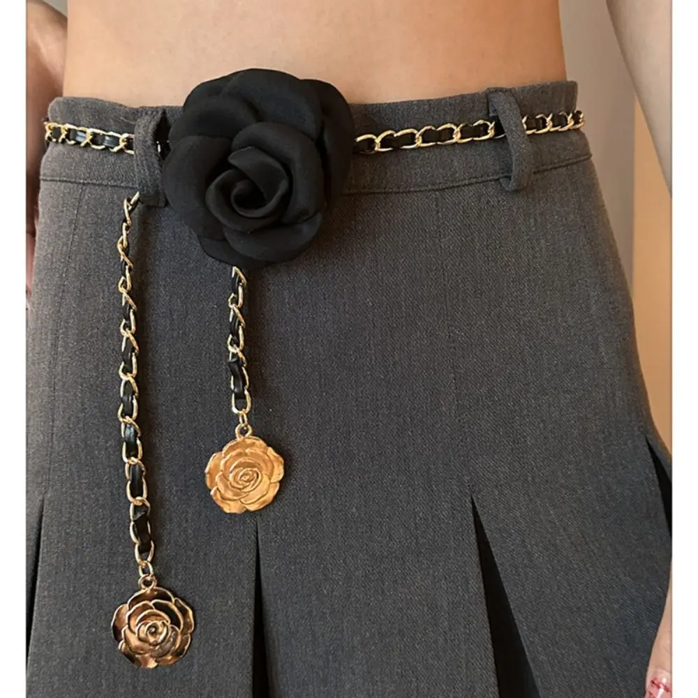 Fashion Woman Camellia Waist Chain Waist Decoration Luxury Design Metal Chain Waistband Dress Belt Chain