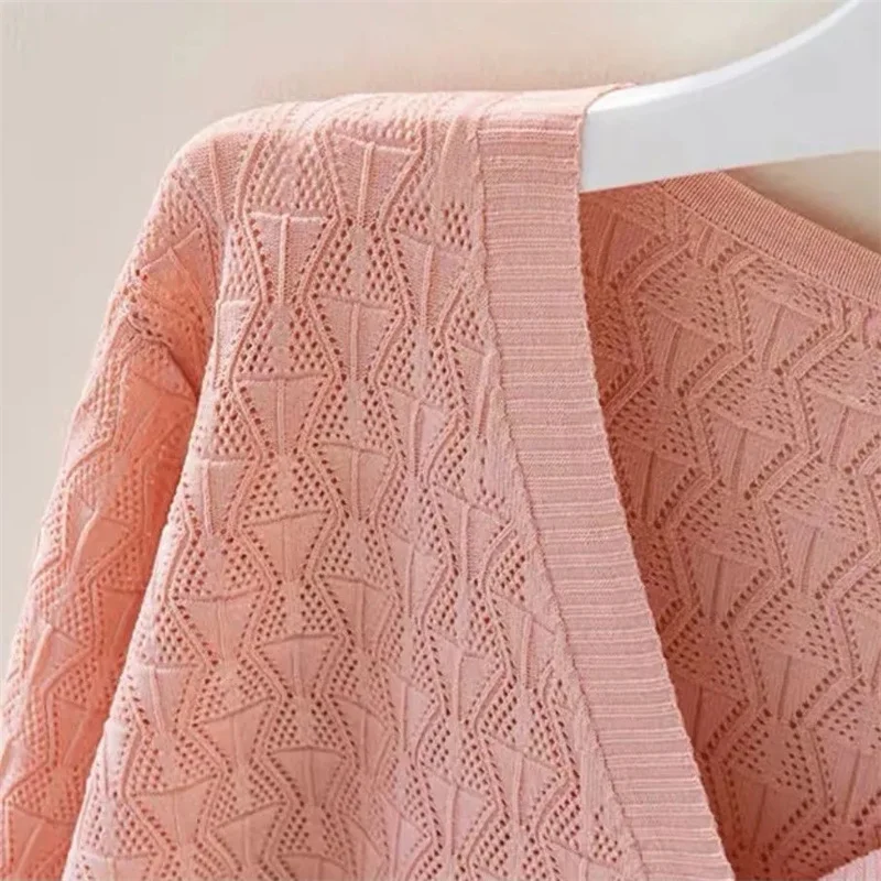 Spring Summer New Short Ice silk Sweater Women Cardigan Loose Shawl Top Thin Hollow Women\'s Coat Knitwear Jackets Female