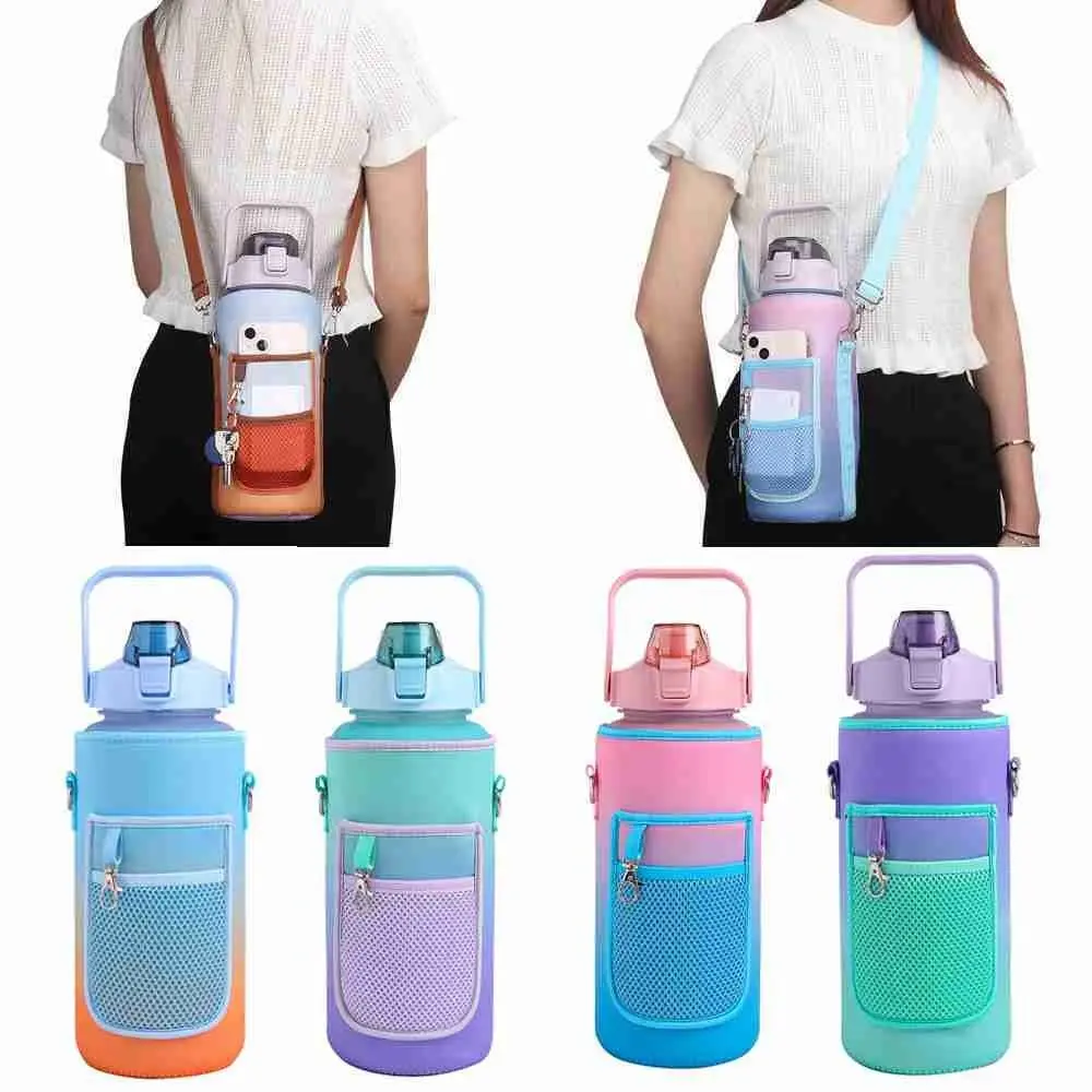 Portable Half Gallon Water Bottle Case Sleeve Sports Insulation Water Bottle Covers Pouch with Strap Cellphone Holder Bottle Bag