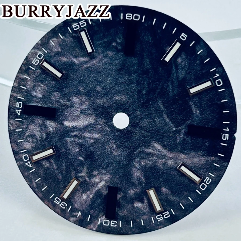 NH35 28.5mm Black Carbon Fiber Pattern Watch Dial with Green Luminous Faces, No Logo, for NH35 and NH36 Automatic Movement Modul
