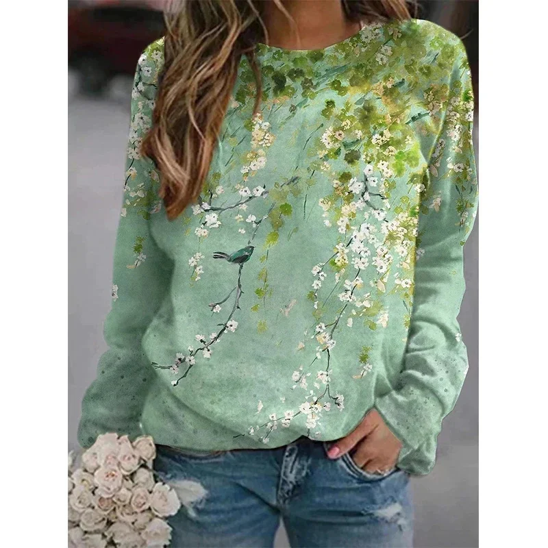 Harajuku New 3D Printing Colorful Flowers Sweatshirts Fashion Women Streetwear Pullovers Girls Winter Floral Graphic Top Clothes