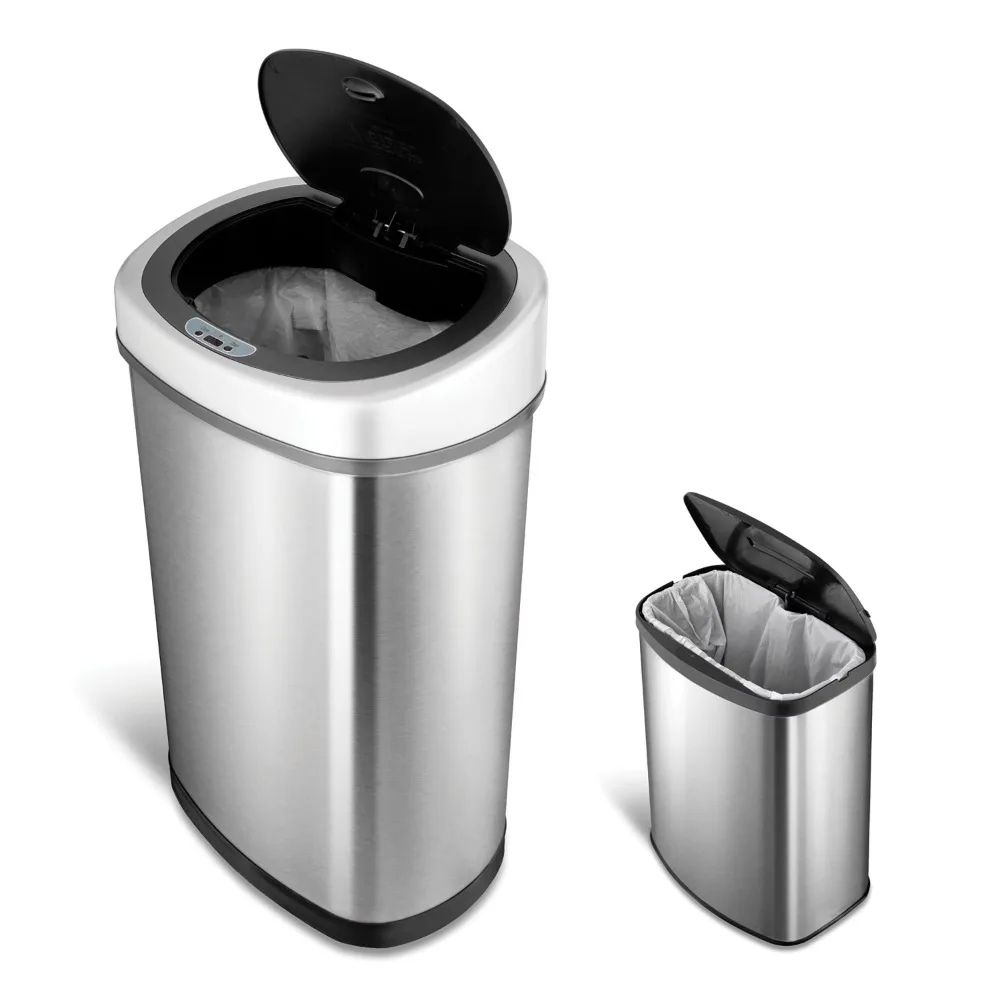 13.2 Gal Motion Sensor Trash Can Combo Bucket Garbage Cans Fingerprint-Resistant Stainless Steel Free Shipping Bathroom Bin Home