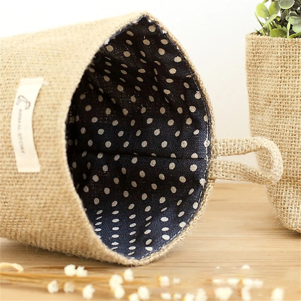 Striped Storage Basket Cotton Linen Big Round Mouth Hanging Design Feel Comfortable Wear-resistant Bags Sundries Organizer 50g