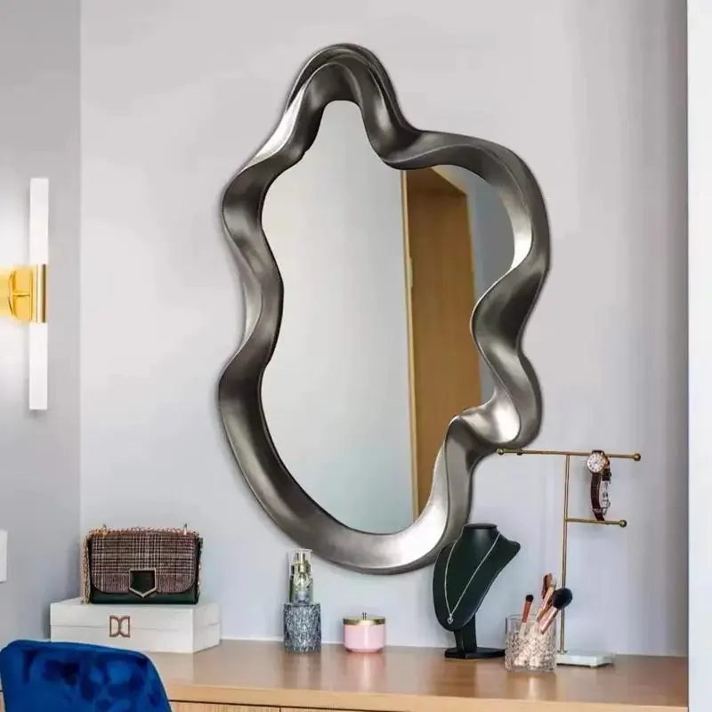 

Vintage Art Mirror Decoration Wavy Modern Aesthetic Irregular Mirror Funky Luxury Gold Big Hanging Spiegels Home Decorations