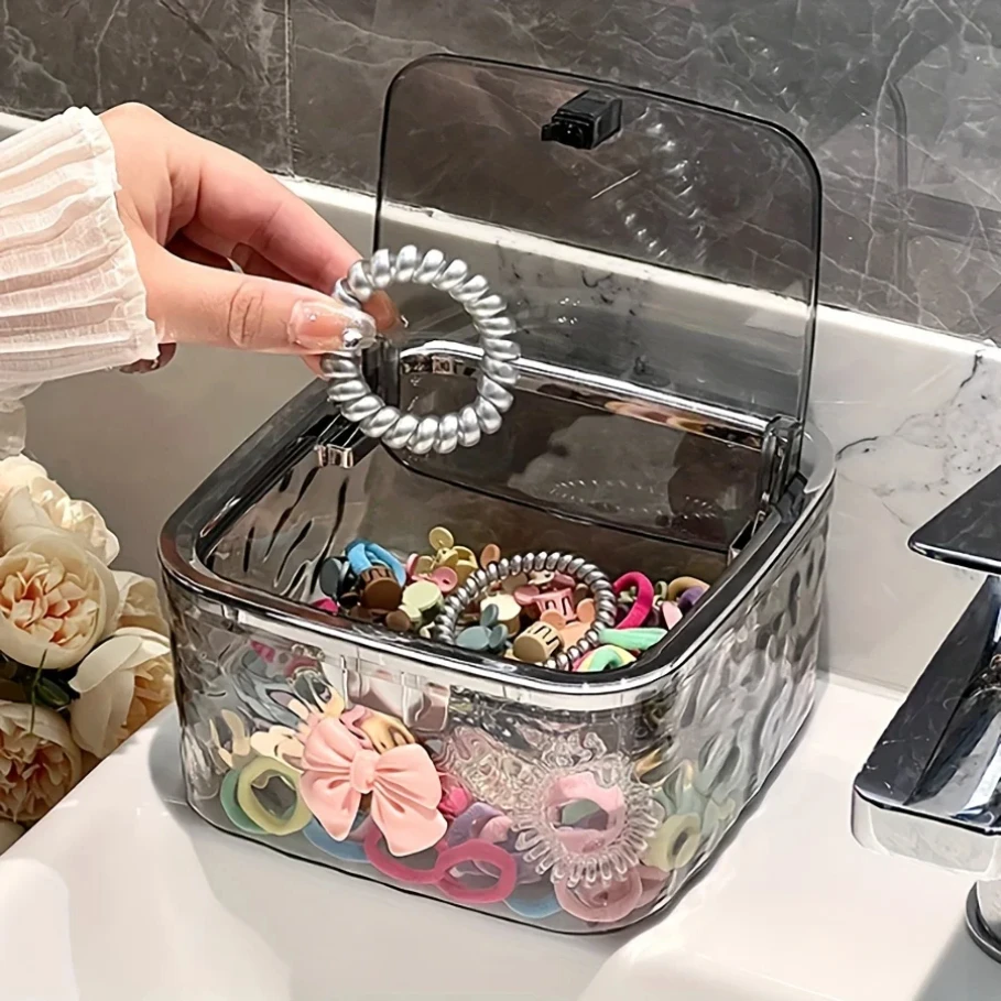 صندوق تخزين منظم لإكسسوارات الشعر، منظم ربطات الشعر من الأكريليك الشفاف لعصابة الرأس والأقواس وتنظيم أعواد القطن والحمام #4