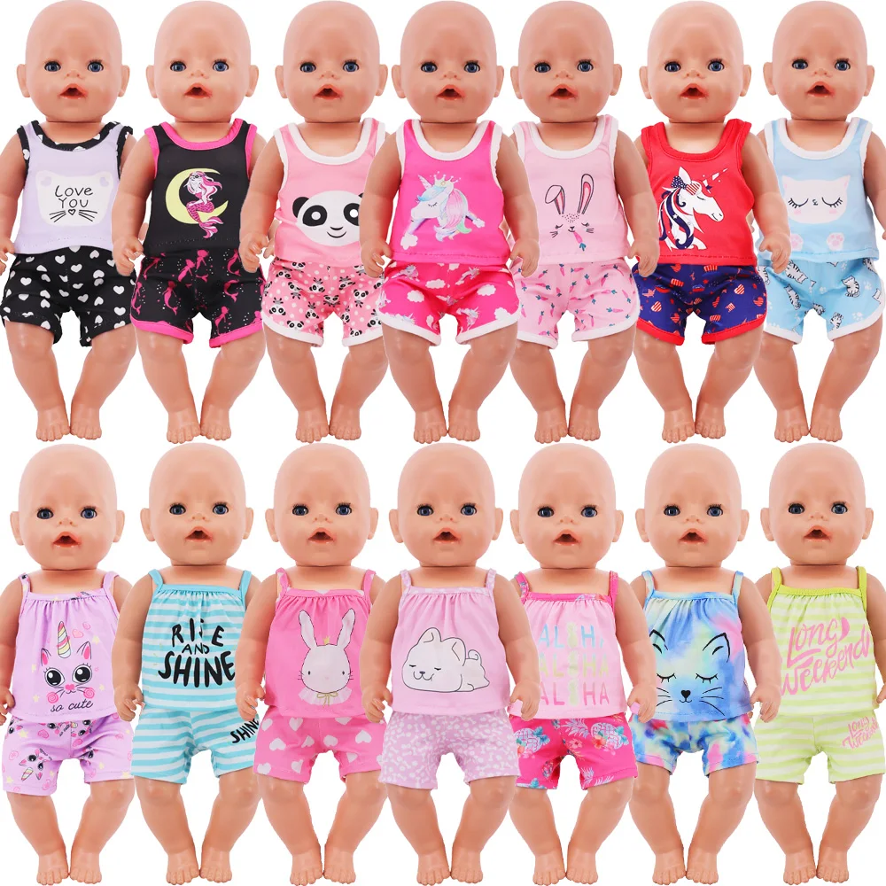 Doll Clothes Tank Top Shorts Cute Print For 18inch American & 43cm Baby Reborn Doll Accessories,Our Generation Baby Girl's Gift