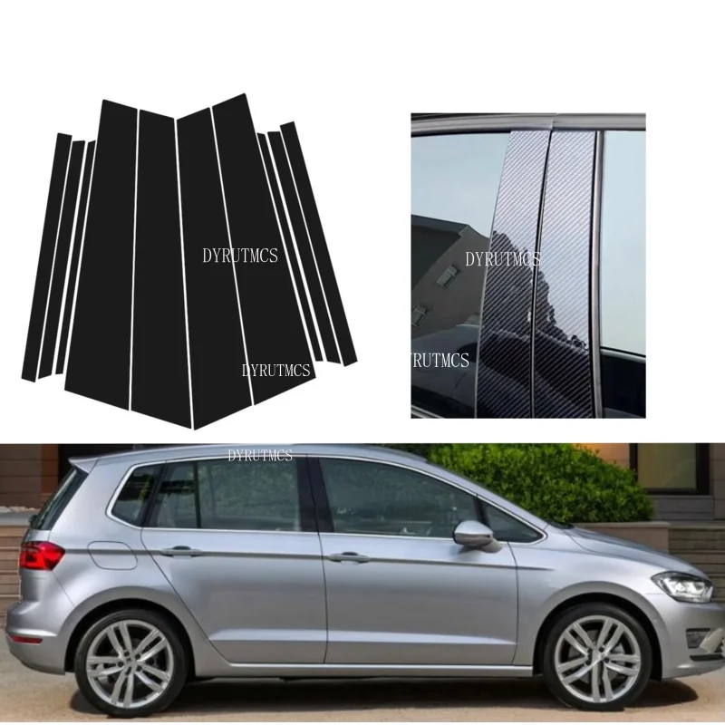 Glossy Black  Pillar Post Fit For VW Golf Sportsvan 2016-2021 2017 2018 2019 Carbon Fiber  Window Door Deal B CCover Sticker