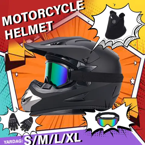 Casque intégral de Motocross pour adultes, Dirt Bike, UTV, tout-terrain, lunettes, gants et masque facial, noir mat, accessoires de moto