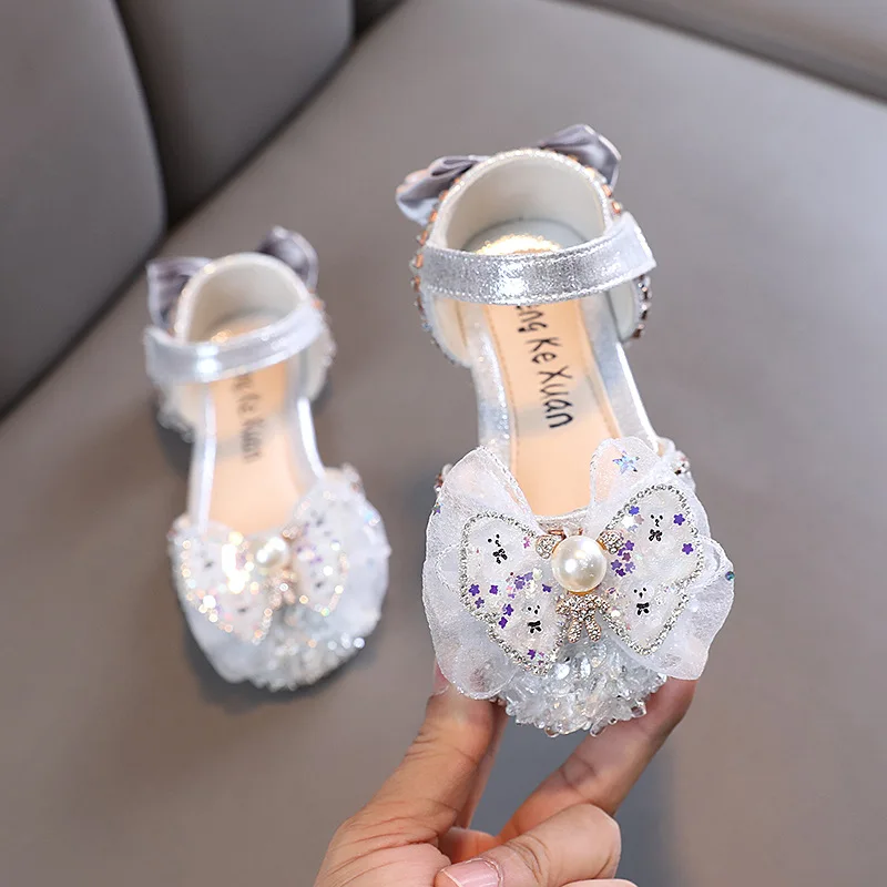 Kinder Sandalen Kinder Prinzessin Sandalen Strass Bogen Hochzeit Schuhe Student Mädchen Casual Tanz Schuhe Flache Sandalen H549